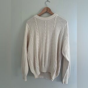Italian Vintage 80s Benetton Cable Knit Sweater Men’s Large Unisex Cream Cotton